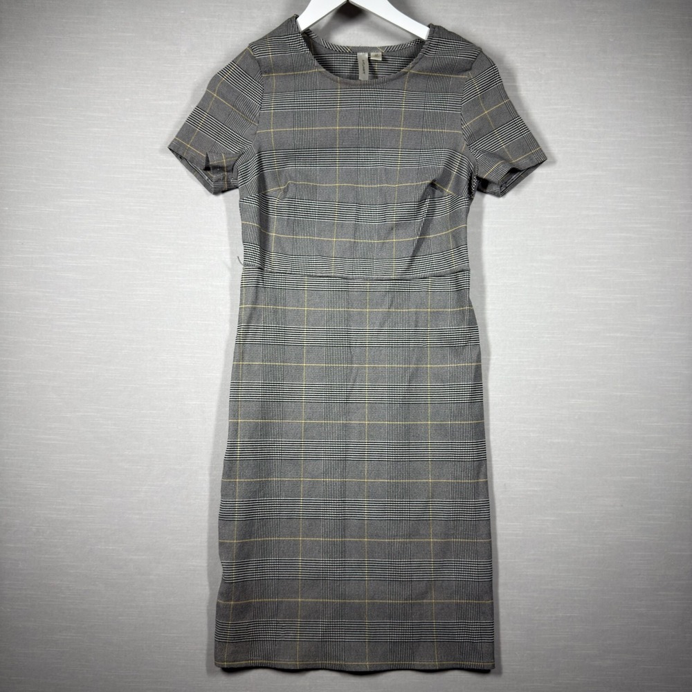 Tacera Dress Womens Medium Plaid Black Classic Chic Office‎ Stretch Herringbone